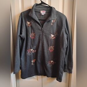 Embroidered Gray Cardigan with Floral Accents